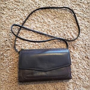 Fossil vintage genuine leather brown bifold crossbody purse small